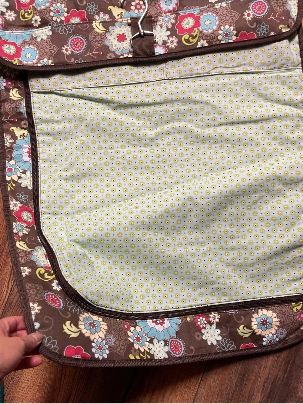 Vera Bradley Brown Floral Quilted Garment Bag with Aqua & Pink Flowers VTG Vibes
